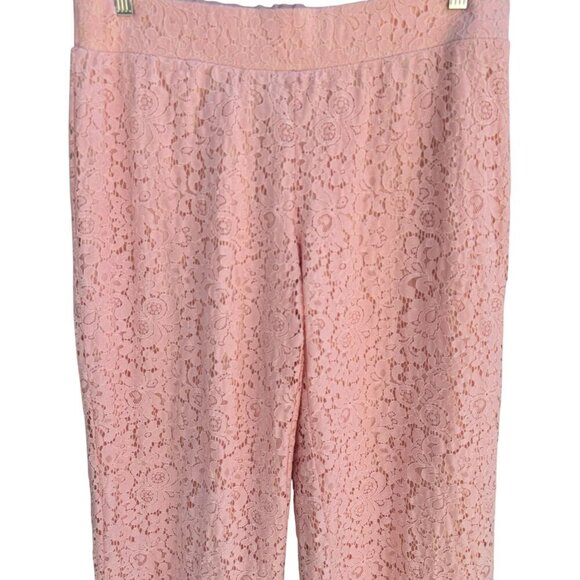 Isaac Mizrahi Live Womens Pink Lace Overlay Elastic Waist Lined Wide Leg Pants M - Picture 2 of 9